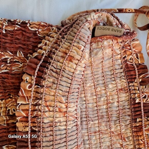 Orange and white waffle crop top with straps tied in loops Small SANS SOUCI - Picture 7 of 7